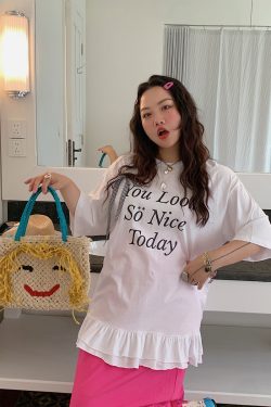 Plus Size Gold Lace Trim Letter T-Shirt for Women - Short Sleeve Summer 2025 Slimming Top, Great for Covering Belly