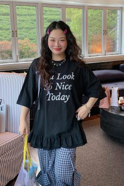 Plus Size Gold Lace Trim Letter T-Shirt for Women - Short Sleeve Summer 2025 Slimming Top, Great for Covering Belly