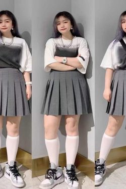 Plus Size Gray High-Waisted A-Line Pleated Skirt for Women - Slimming Short Solid Color Design with Sophisticated Style