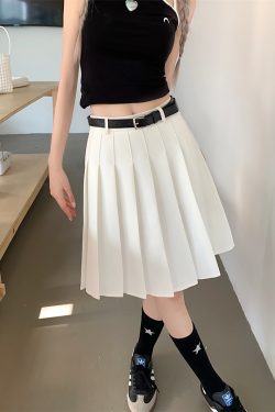 Plus Size Gray Pleated Midi Skirt for Women - High-Waisted A-Line Summer College Style