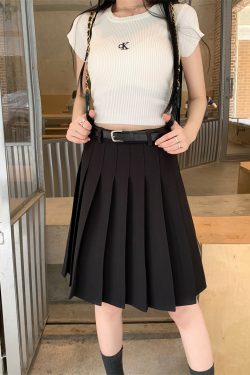 Plus Size Gray Pleated Midi Skirt for Women - High-Waisted A-Line Summer College Style