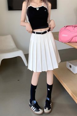 Plus Size Gray Pleated Midi Skirt for Women - High-Waisted A-Line Summer College Style