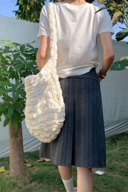 Plus Size Gray Striped Midi Skirt for Women, High-Waisted A-Line Summer Pleated Design, Flattering Fit for Every Occasion