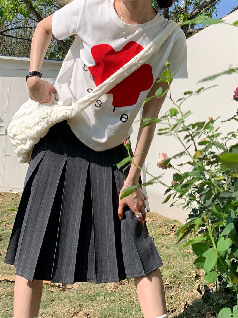 Plus Size Gray Striped Midi Skirt for Women, High-Waisted A-Line Summer Pleated Design, Flattering Fit for Every Occasion Plus Size Gray Striped Midi Skirt for Women, High-Waisted A-Line Summer Pleated Design, Flattering Fit for Every Occasion