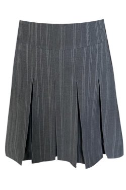 Plus Size Gray Striped Midi Skirt for Women, High-Waisted A-Line Summer Pleated Design, Flattering Fit for Every Occasion
