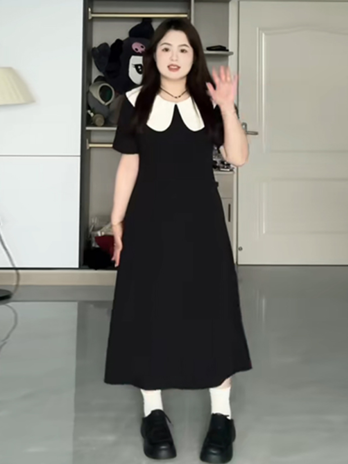 Plus-Size Hepburn-Style Summer Dress with Bellflower Design, Slimming Waist, French Doll Collar, Vintage Tea Dress for Curvy Women Plus-Size Hepburn-Style Summer Dress with Bellflower Design, Slimming Waist, French Doll Collar, Vintage Tea Dress for Curvy Women