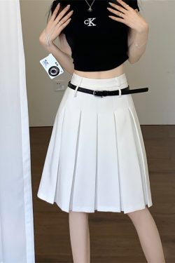 Plus-Size High-End White Pleated A-Line Skirt for Women - Summer College Style Mid-Length Hip-Covering Fashion