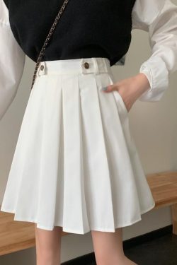 Plus Size High Waist Pleated A-Line Skirt for Women - Mid-Length Flared Half Skirt, Spring Summer College Style Fashion