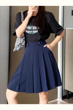 Plus Size High Waist Pleated A-Line Skirt for Women - Mid-Length Flared Half Skirt, Spring Summer College Style Fashion
