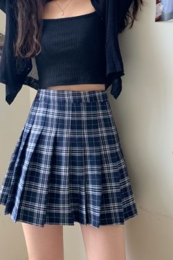 Plus Size High Waist Pleated Skirt for Women, JK Style A-Line Checkered Skirt, Summer Slimming Half Skirt, Korean Fashion