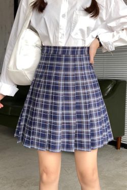 Plus Size High Waist Pleated Skirt for Women, JK Style A-Line Checkered Skirt, Summer Slimming Half Skirt, Korean Fashion