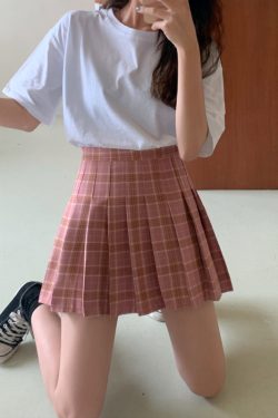 Plus Size High Waist Pleated Skirt for Women, JK Style A-Line Checkered Skirt, Summer Slimming Half Skirt, Korean Fashion