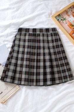 Plus Size High Waist Pleated Skirt for Women, JK Style A-Line Checkered Skirt, Summer Slimming Half Skirt, Korean Fashion