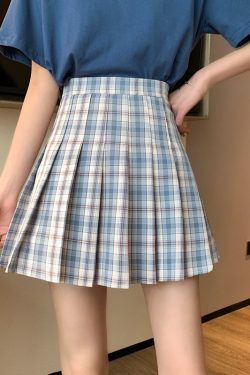 Plus Size High Waist Pleated Skirt for Women, JK Style A-Line Checkered Skirt, Summer Slimming Half Skirt, Korean Fashion