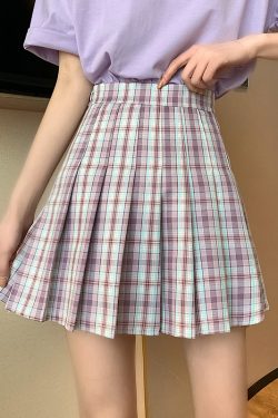 Plus Size High Waist Pleated Skirt for Women, JK Style A-Line Checkered Skirt, Summer Slimming Half Skirt, Korean Fashion