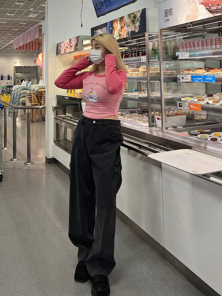 Plus Size High Waist Straight Leg Water Washed Floor-Length Denim Pants for Women - Casual Slimming Autumn Style Plus Size High Waist Straight Leg Water Washed Floor-Length Denim Pants for Women - Casual Slimming Autumn Style