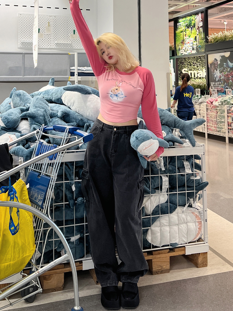 Plus Size High Waist Straight Leg Water Washed Floor-Length Denim Pants for Women - Casual Slimming Autumn Style Plus Size High Waist Straight Leg Water Washed Floor-Length Denim Pants for Women - Casual Slimming Autumn Style