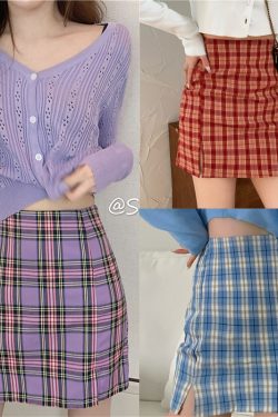 Plus-Size High-Waisted A-Line Plaid Mini Skirt - College Style Slimming Bodycon Skirt for Women