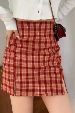 Plus-Size High-Waisted A-Line Plaid Mini Skirt - College Style Slimming Bodycon Skirt for Women