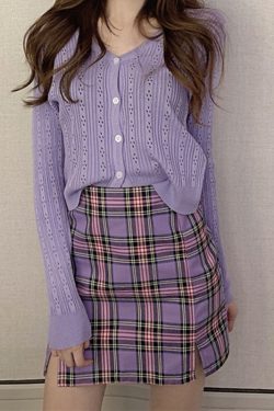 Plus-Size High-Waisted A-Line Plaid Mini Skirt - College Style Slimming Bodycon Skirt for Women