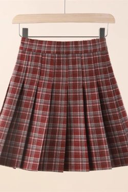 Plus Size High-Waisted A-Line Plaid Wool Pleated Skirt for Autumn Winter - Flattering Short Skirt for Curvy Women and Students