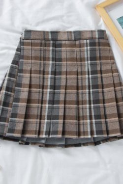 Plus Size High-Waisted A-Line Plaid Wool Pleated Skirt for Autumn Winter - Flattering Short Skirt for Curvy Women and Students