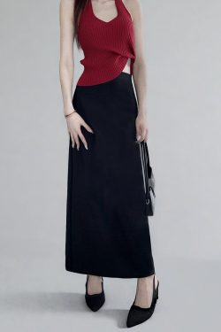 Plus Size High-Waisted Black Back-Slit Skirt, Ultra-Long H-Shaped Straight Tube, Slim Fit Ankle-Length Fashion