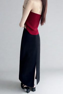 Plus Size High-Waisted Black Back-Slit Skirt, Ultra-Long H-Shaped Straight Tube, Slim Fit Ankle-Length Fashion