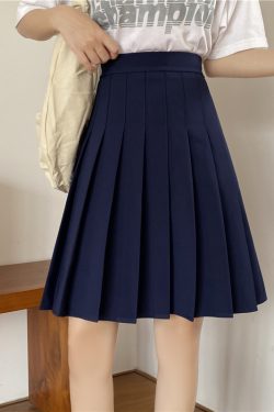 Plus Size High-Waisted Blue Pleated A-Line Skirt for Women - 2024 Mid-Length College Style Fashion