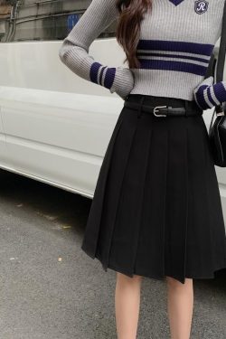 Plus Size High-Waisted Gray Pleated Midi Skirt for Women, Slimming A-Line Design, College Style Puff Skirt