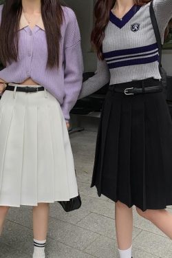 Plus Size High-Waisted Gray Pleated Midi Skirt for Women, Slimming A-Line Design, College Style Puff Skirt