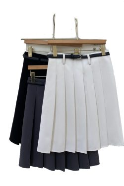 Plus Size High-Waisted Gray Pleated Midi Skirt for Women, Slimming A-Line Design, College Style Puff Skirt