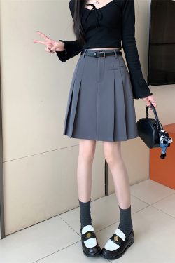 Plus-Size High-Waisted Gray Pleated Skirt for Women - Mid-Length A-Line Half Skirt, Spring Summer College Style, Anti-Exposure Design