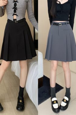 Plus-Size High-Waisted Gray Pleated Skirt for Women - Mid-Length A-Line Half Skirt, Spring Summer College Style, Anti-Exposure Design