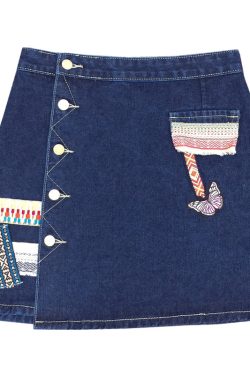 Plus Size High-Waisted Irregular Denim Skirt for Women - Summer Korean Style, Slimming Embroidered A-Line Half-Length Skirt