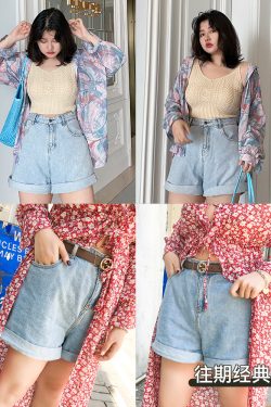 Plus-Size High-Waisted Loose-Fitting Denim Shorts with Rolled Hem - Classic Casual Straight-Leg Style for Everyday Wear