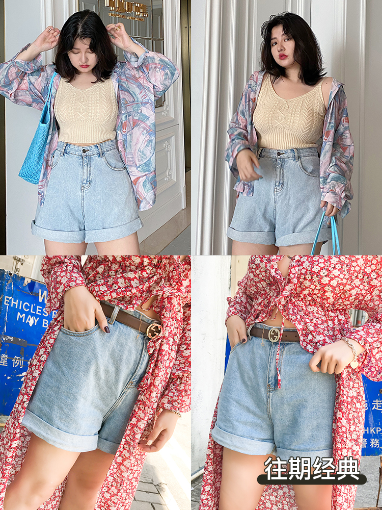 Plus-Size High-Waisted Loose-Fitting Denim Shorts with Rolled Hem - Classic Casual Straight-Leg Style for Everyday Wear Plus-Size High-Waisted Loose-Fitting Denim Shorts with Rolled Hem - Classic Casual Straight-Leg Style for Everyday Wear