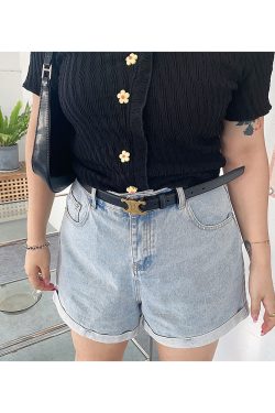 Plus-Size High-Waisted Loose-Fitting Denim Shorts with Rolled Hem - Classic Casual Straight-Leg Style for Everyday Wear