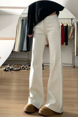 Plus-Size High-Waisted Loose-Fitting Flared Jeans for Women - White, Perfect for Short Individuals, Comfortable Fit