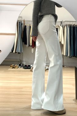 Plus-Size High-Waisted Loose-Fitting Flared Jeans for Women - White, Perfect for Short Individuals, Comfortable Fit