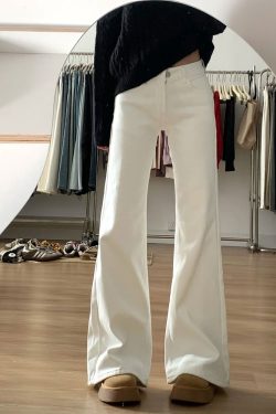 Plus-Size High-Waisted Loose-Fitting Flared Jeans for Women - White, Perfect for Short Individuals, Comfortable Fit