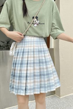 Plus Size High-Waisted Plaid Pleated Mid-Length Skirt, A-Line Puff Skirt in JK Style for Women, Trendy 90s Inspired Fashion