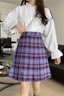 Plus Size High-Waisted Plaid Pleated Mid-Length Skirt, A-Line Puff Skirt in JK Style for Women, Trendy 90s Inspired Fashion