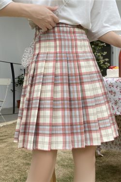 Plus Size High-Waisted Plaid Pleated Mid-Length Skirt, A-Line Puff Skirt in JK Style for Women, Trendy 90s Inspired Fashion