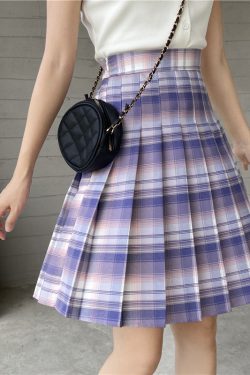 Plus Size High-Waisted Plaid Pleated Mid-Length Skirt, A-Line Puff Skirt in JK Style for Women, Trendy 90s Inspired Fashion