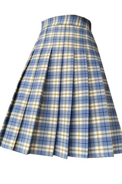 Plus Size High-Waisted Plaid Pleated Mid-Length Skirt, A-Line Puff Skirt in JK Style for Women, Trendy 90s Inspired Fashion