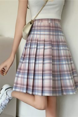 Plus Size High-Waisted Plaid Pleated Mid-Length Skirt, A-Line Puff Skirt in JK Style for Women, Trendy 90s Inspired Fashion