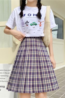 Plus Size High-Waisted Plaid Pleated Mid-Length Skirt, A-Line Puff Skirt in JK Style for Women, Trendy 90s Inspired Fashion