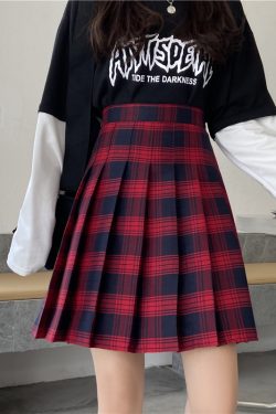Plus Size High-Waisted Plaid Pleated Mid-Length Skirt, A-Line Puff Skirt in JK Style for Women, Trendy 90s Inspired Fashion