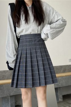 Plus Size High-Waisted Plaid Pleated Mid-Length Skirt, A-Line Puff Skirt in JK Style for Women, Trendy 90s Inspired Fashion